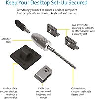 Kensington Desktop & Peripherals Locking Kit 2.0 - 8 ft Cable - Keyed Lock - Black - Carbon Steel - For Desktop Computer