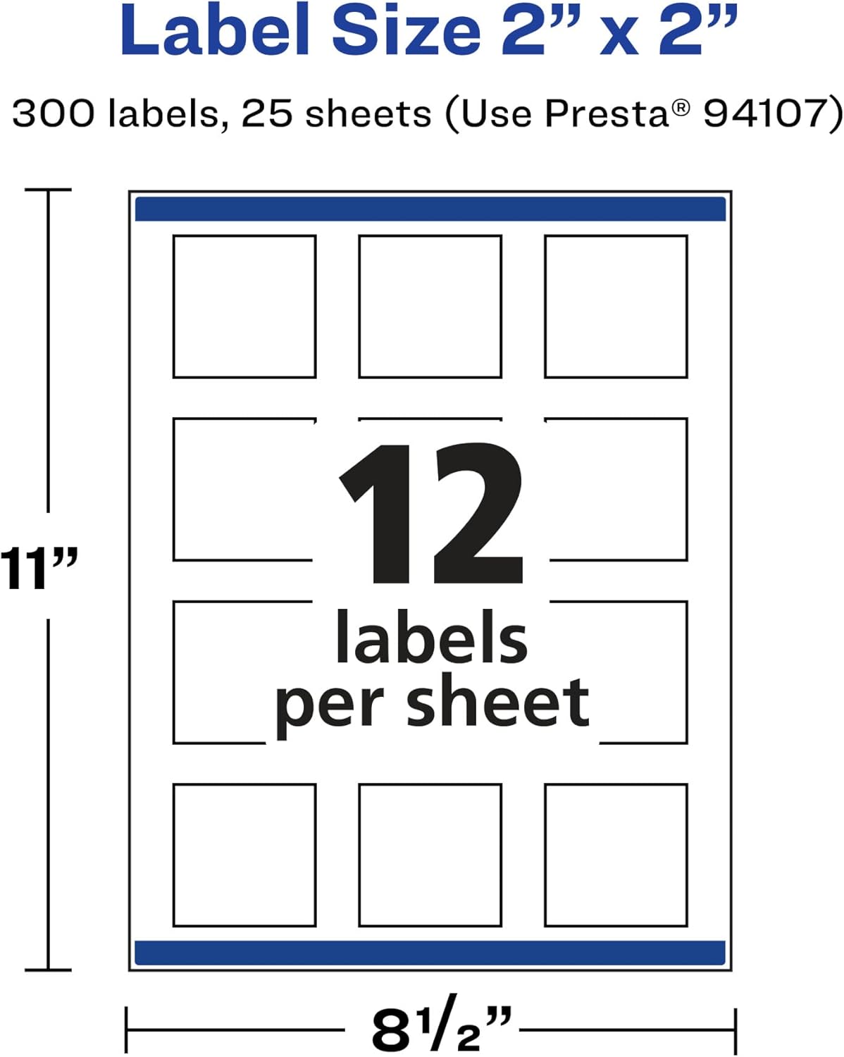 Avery Durable Waterproof Square Labels, Sure Feed Technology, 2" x 2", Print-to-The-Edge