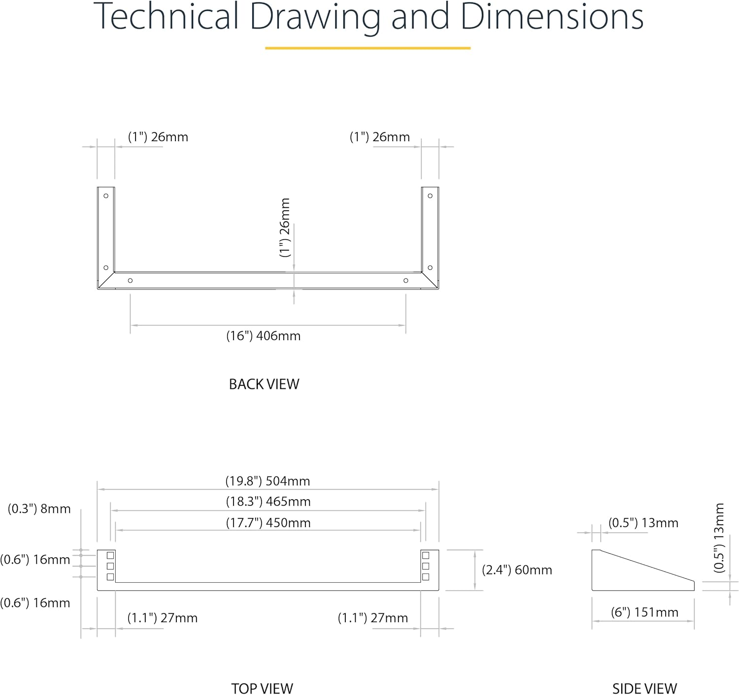 StarTech.com 1U Wall Mount Patch Panel Bracket – 19 in – Steel - Vertical Mounting Bracket for Networking and Data Equipment