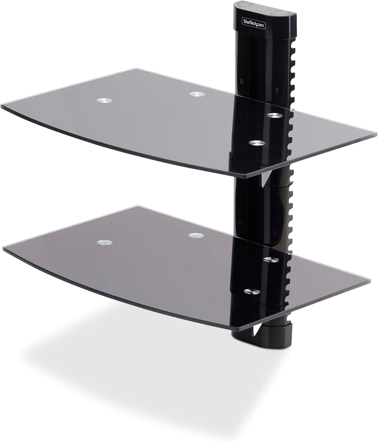 StarTech.com Floating Wall-Mounted AV Shelf, 5mm Black Tempered Glass, Adjustable Height