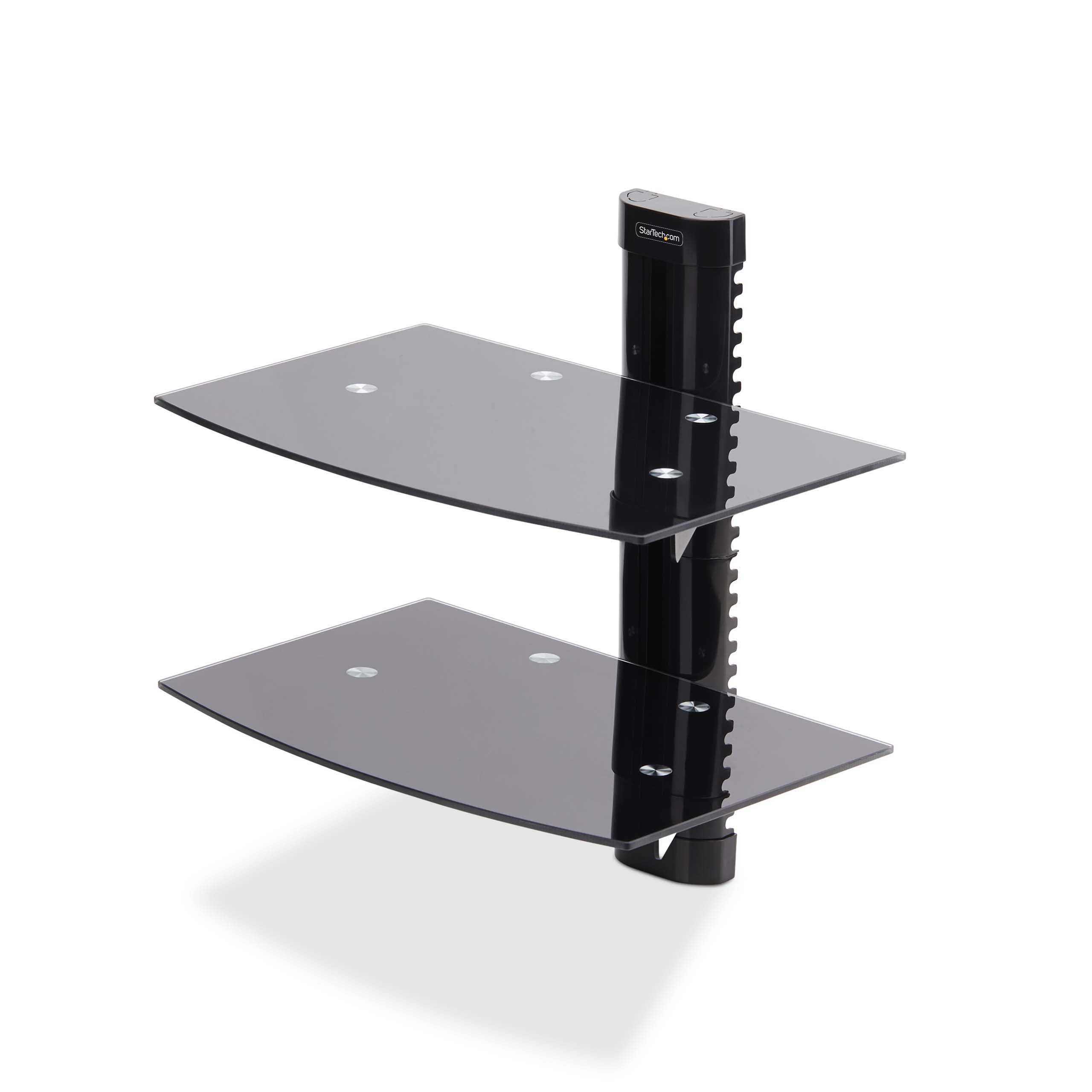StarTech.com Floating Wall-Mounted AV Shelf, 5mm Black Tempered Glass, Adjustable Height