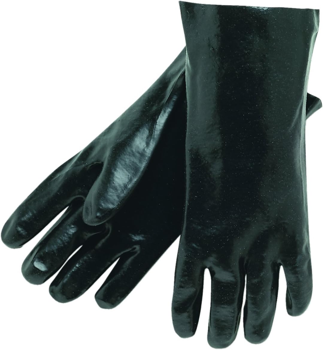 MCR Safety 6300 Single-Dipped PVC Gloves with 14" Interlock Lining, Smooth Finish, Black, Large, 1-Pair