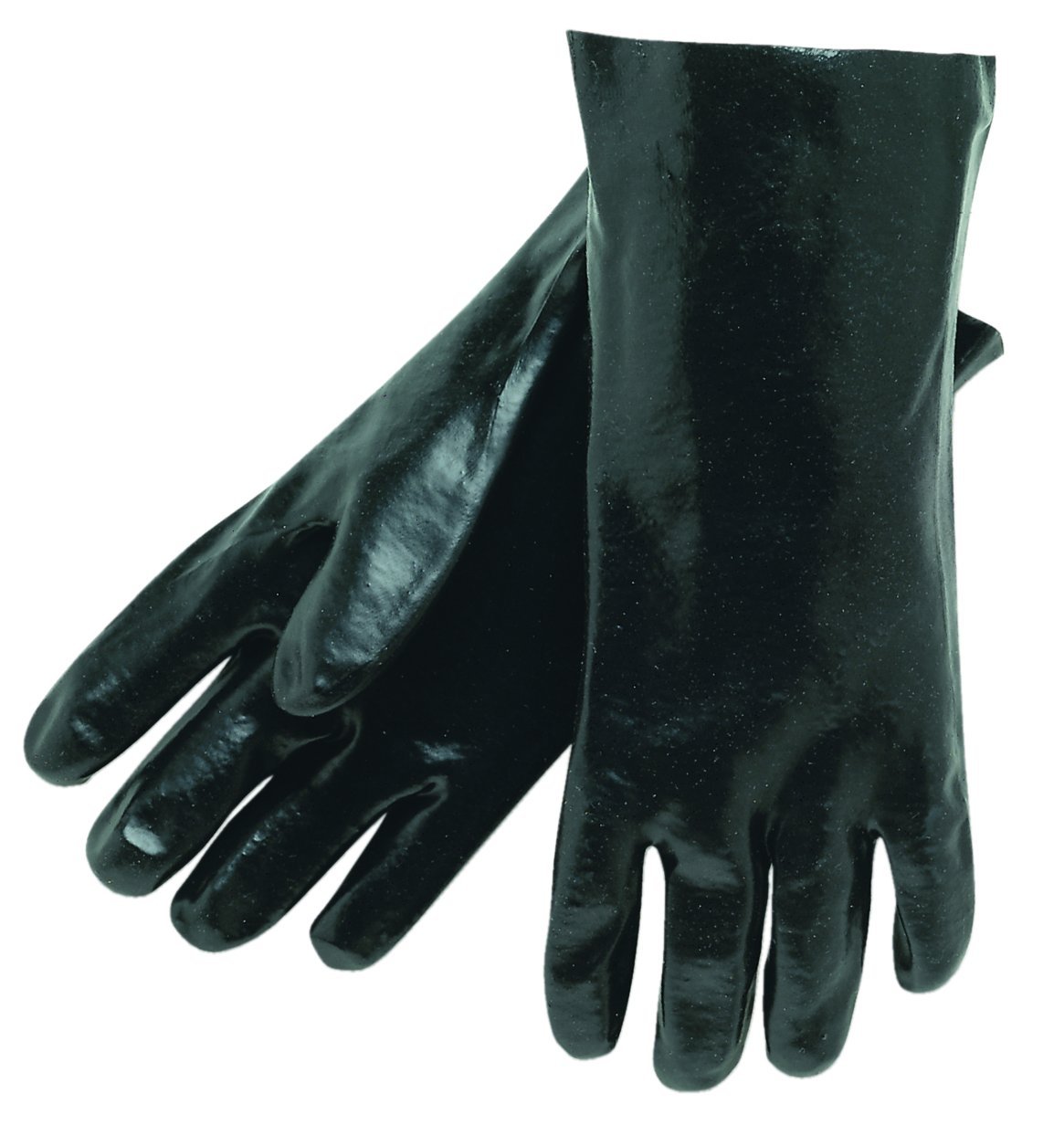 MCR Safety 6300 Single-Dipped PVC Gloves with 14" Interlock Lining, Smooth Finish, Black, Large, 1-Pair