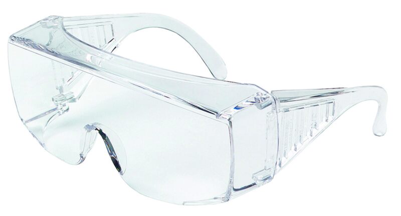 Safety Glasses: Uncoated, Polycarbonate, Clear Lenses, Full-Framed