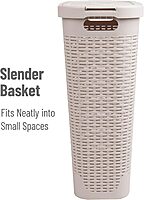 Mind Reader 40L Slim Laundry Hamper with Lid, Wicker-Style Plastic