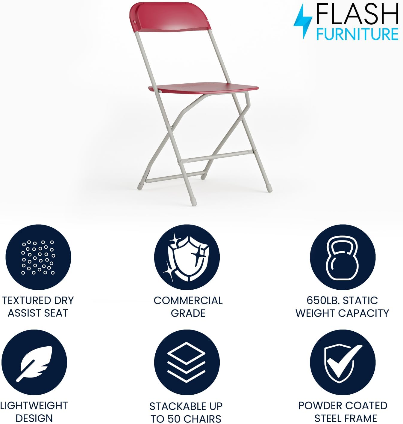 Flash Furniture Hercules Series Commercial-Grade Plastic Folding Chair - 650LB Weight Capacity