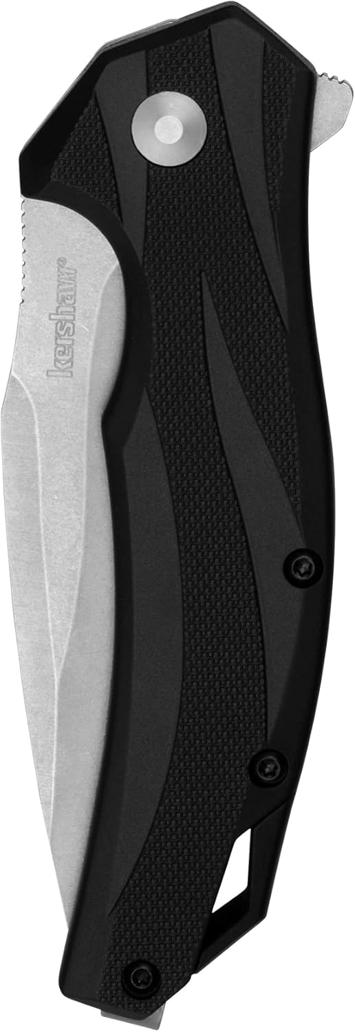 Kershaw Lateral Folding Pocket Knife, 3.1 inch Stonewashed Blade, Pocketclip,BLACK