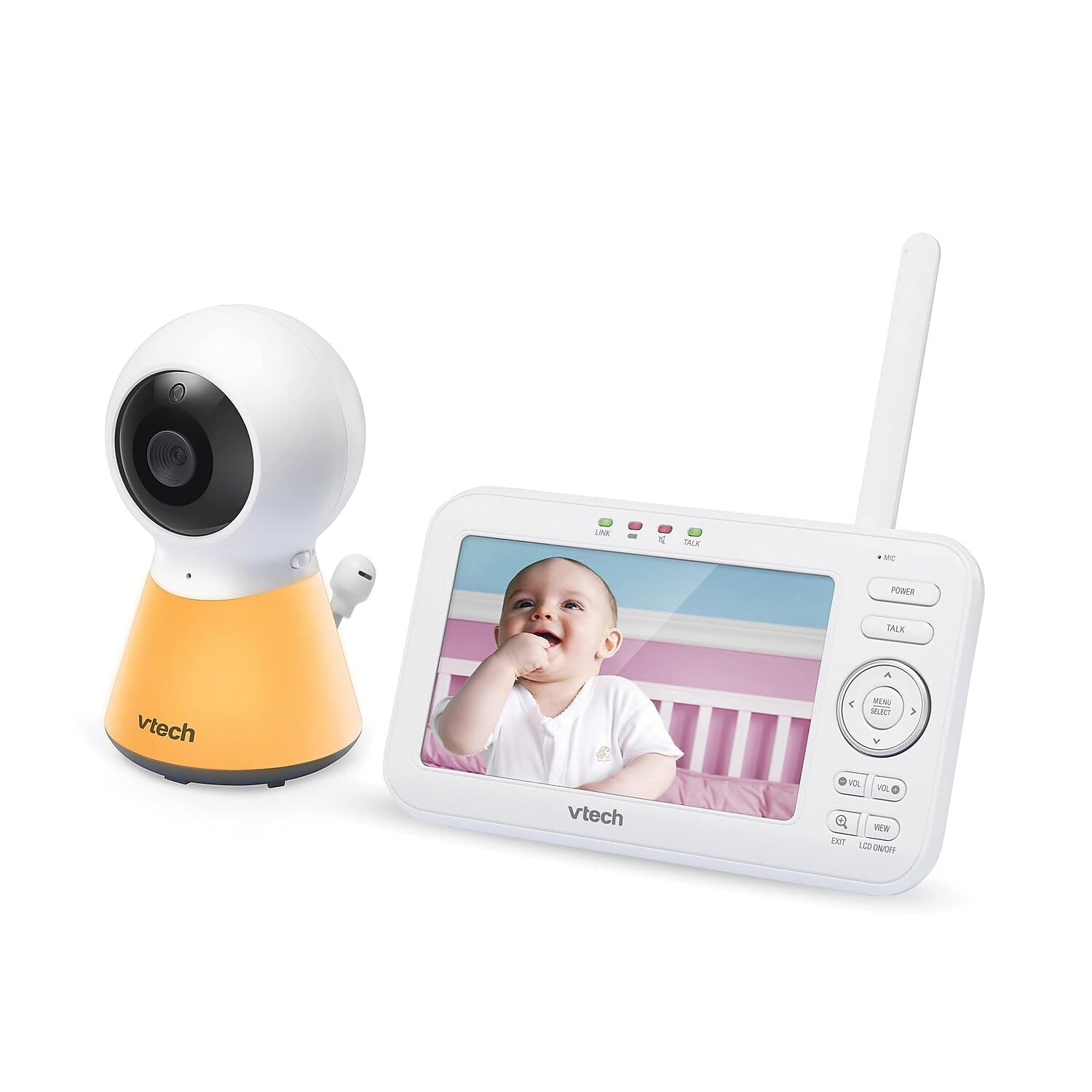 VTech 1080p Video Baby Monitor System With 5in Display And Adaptive Night-Light, 1.1inH x 6.49inW x 3.78inD, White