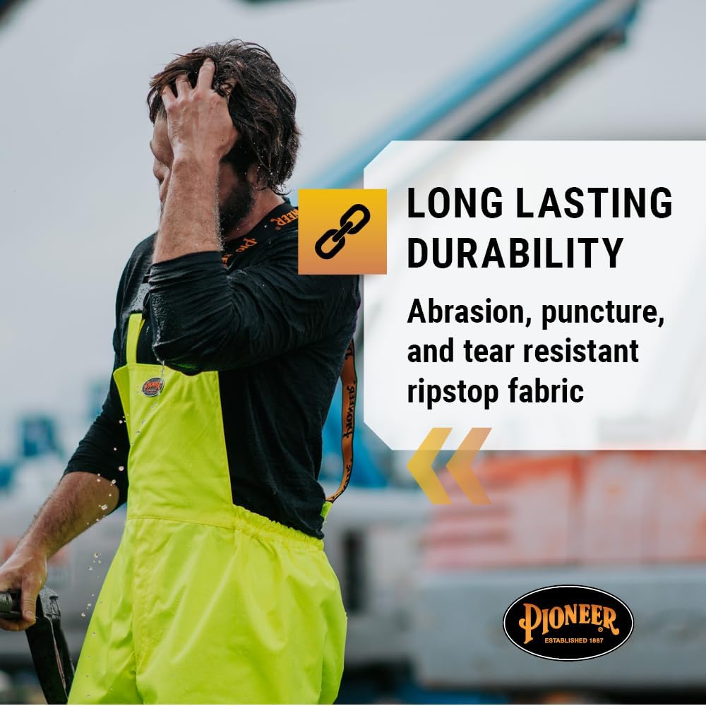 Pioneer Hi Vis Ripstop Waterproof Bib Pants/Overalls for Men - Reflective Safety Work Rain Pants
