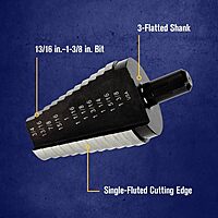 Irwin Tools IRWIN Unibit #21 13/16-Inch to 1-3/8-Inch Step-Drill Bit, 1/2-Inch Shank (10221), Black