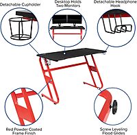 Flash Furniture 52inW Ergonomic PC Gaming Computer Desk With Cup Holder And Headphone Hook, Black/Red