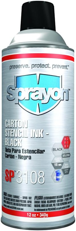 Sprayon S03108000 16-Oz. Black Aerosol Stencil Ink, 16 Oz (Pack of 12)