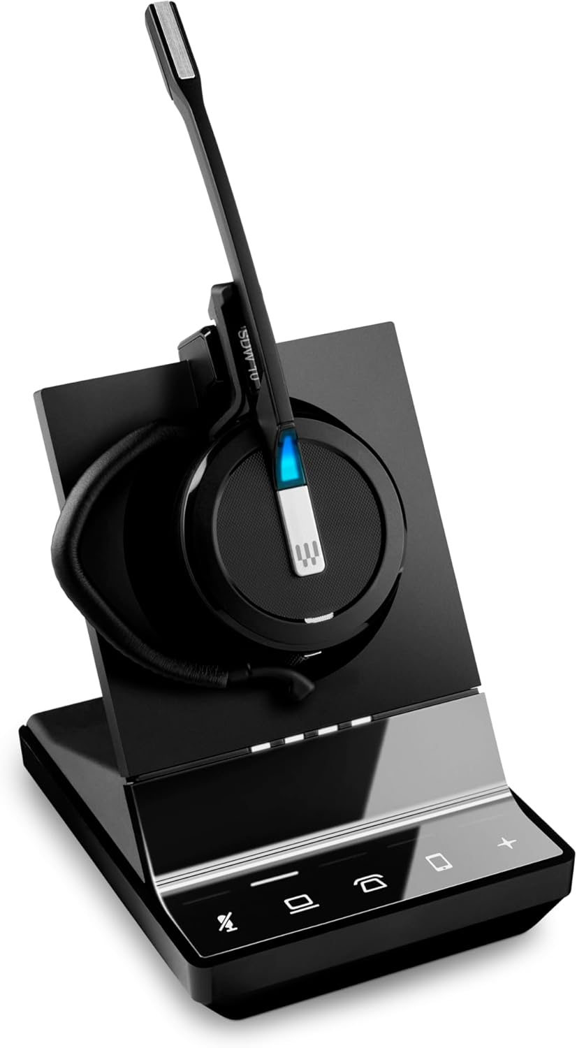 Sennheiser SDW 5016 (507016) Single-Sided Wireless DECT Headset for Desk Phone Softphone/PC& Mobile Phone Connection Dual