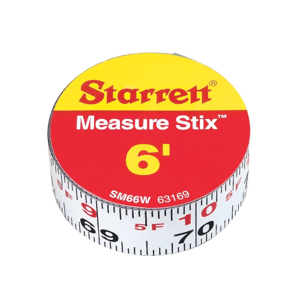 Starrett Measure Stix SM66W Steel White Measure Tape with Adhesive Backing, English Graduation Style, Left To Right Reading