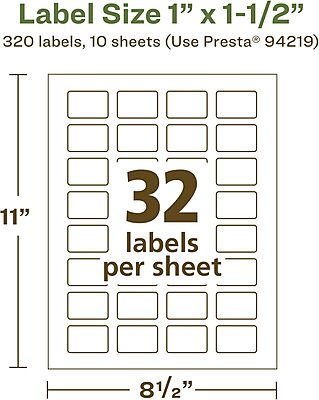Avery EcoFriendly Matte White Recycled Rectangle Labels, 1" x 1.5", Print-to-The-Edge, Matte White Labels, Permanent Adhesive, Laser/Inkjet Printable, 320 Total
