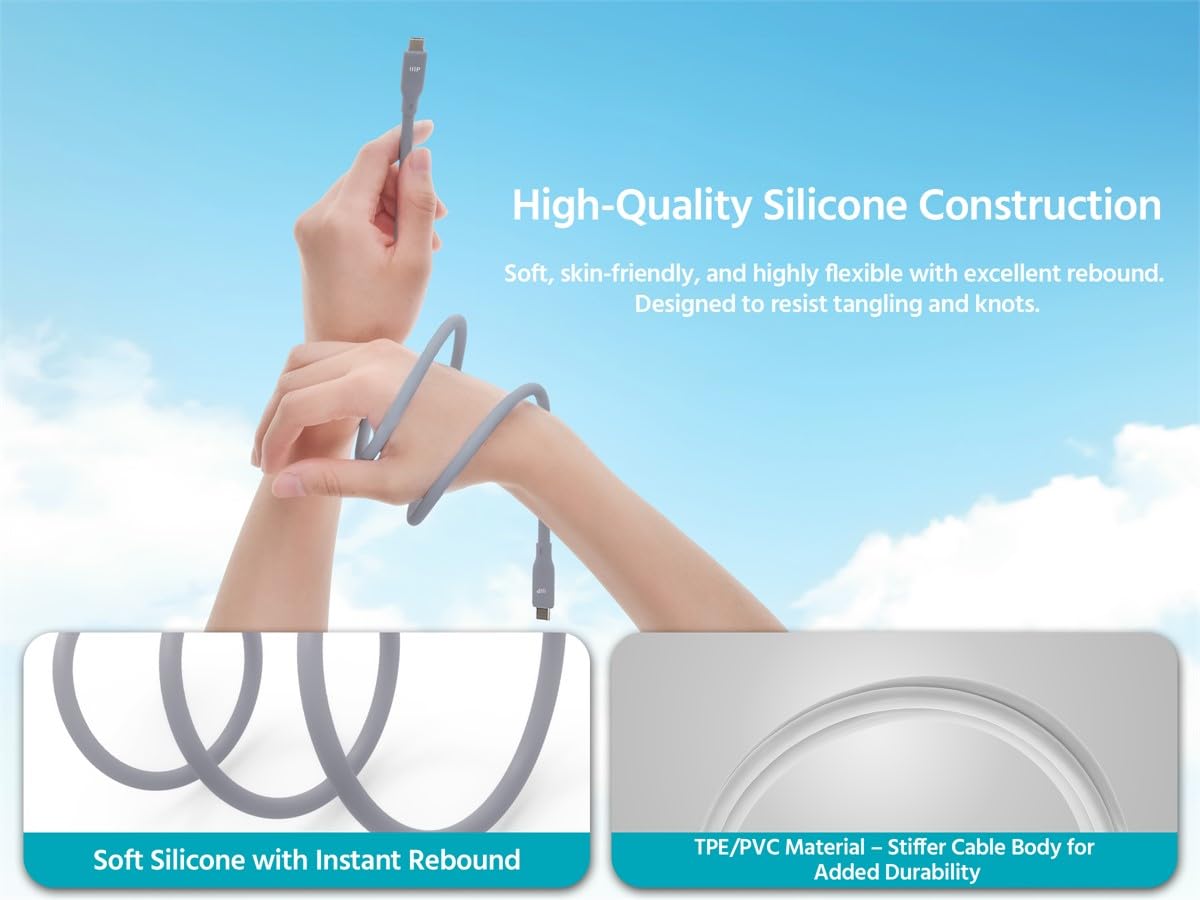 Monoprice USB4 Gen 2 Silicone Cable 6ft Gray