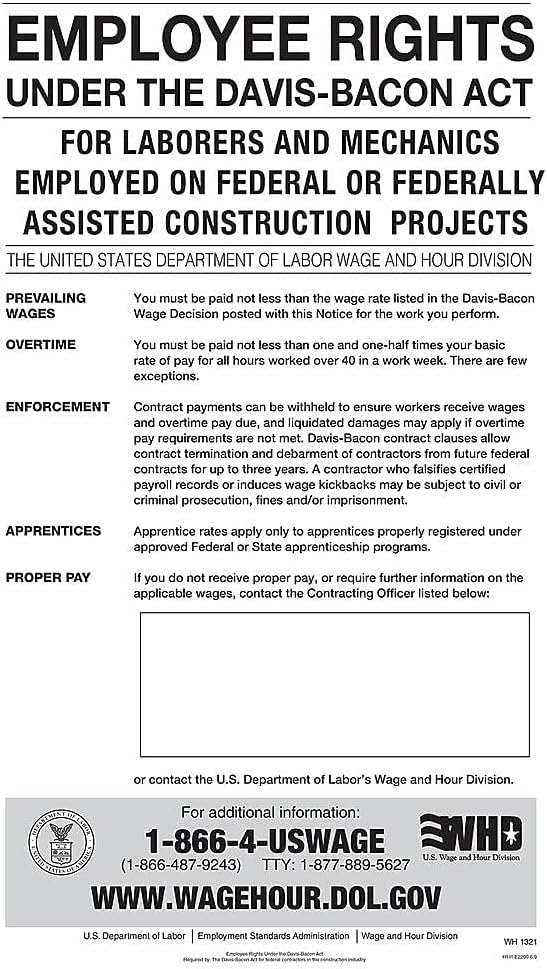 ComplyRight Davis-Bacon Act Poster, English, 11 x 17 in (E2200)