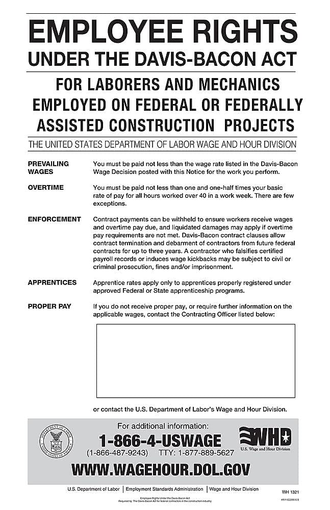 ComplyRight Davis-Bacon Act Poster, English, 11 x 17 in (E2200)