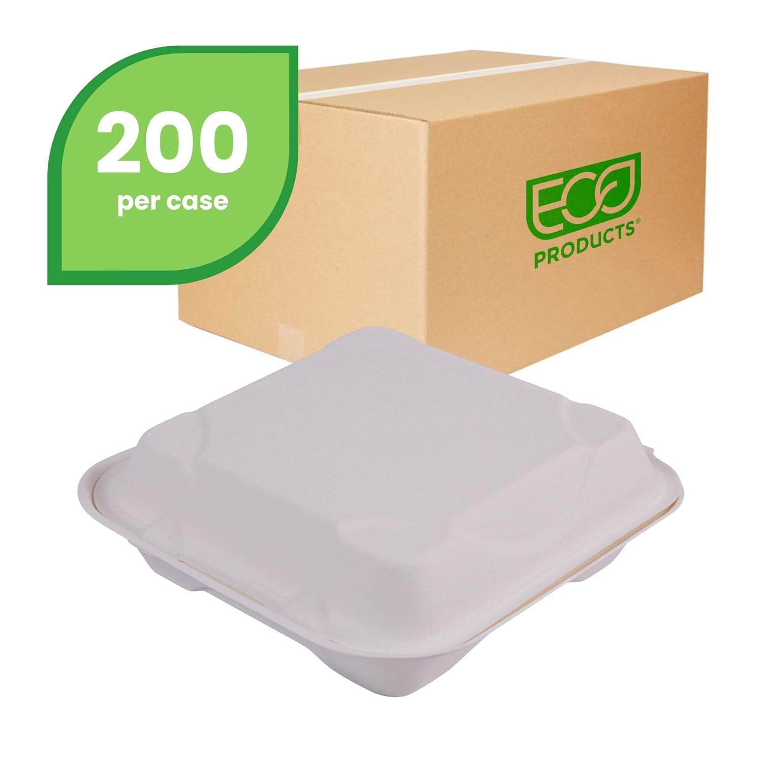Eco-Products Compostable Bagasse Molded-Fiber Hinged Clamshell Containers