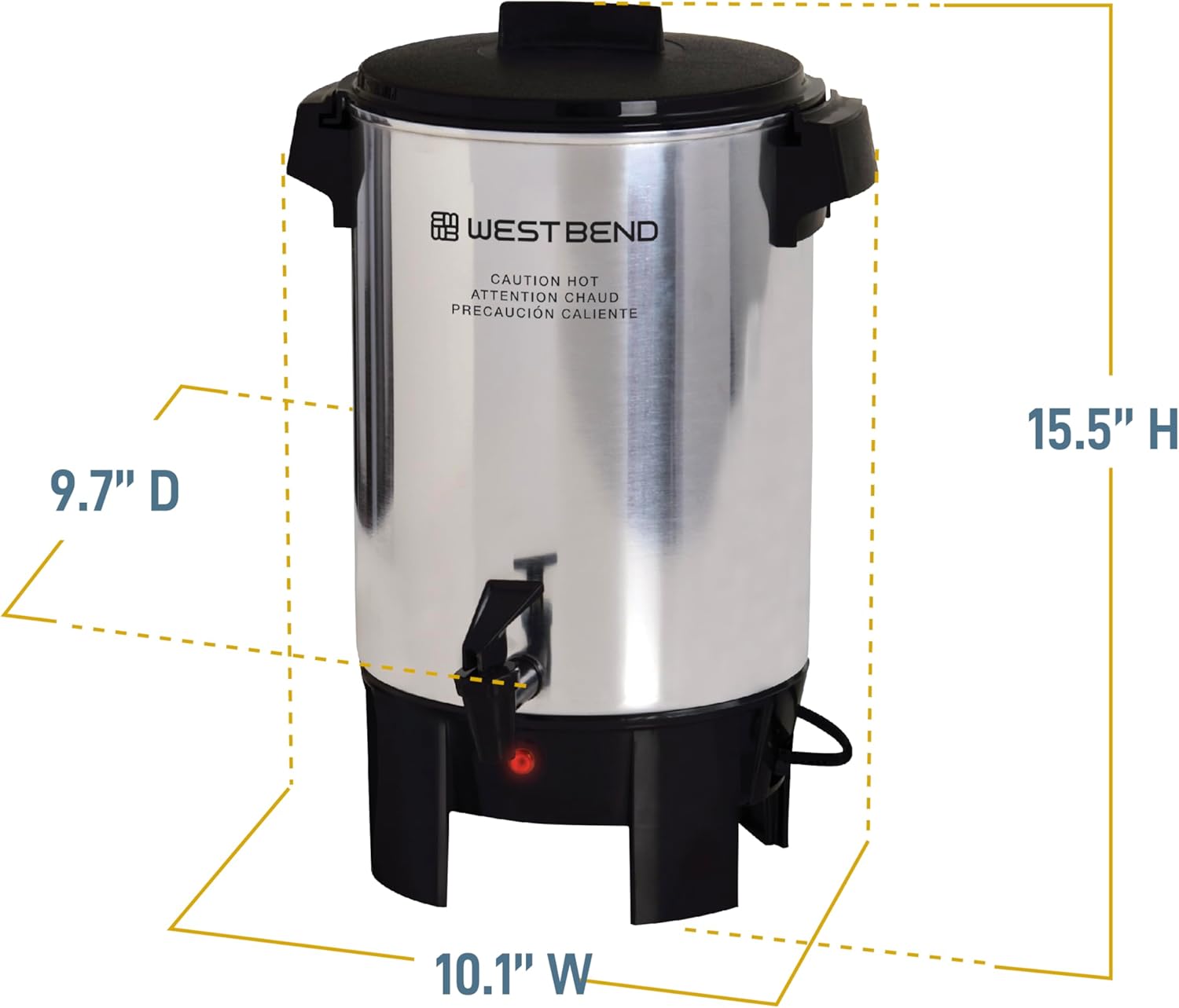West Bend Coffee Urn Highly-Polished Aluminum Features Automatic Temperature Control with Cup Per Minute Brewing and Easy