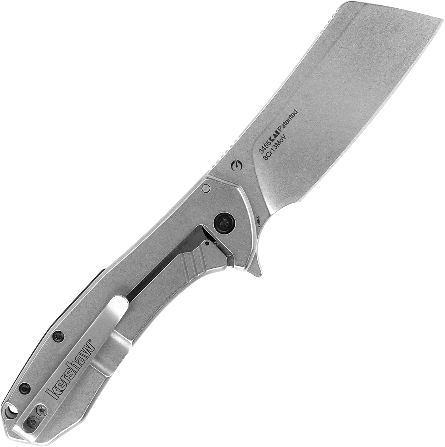 Kershaw Bracket Pocketknife, 3.4" 8Cr13MoV Stainless Steel Cleaver Blade, Assisted One-Handed Flipper Opening, Folding EDC