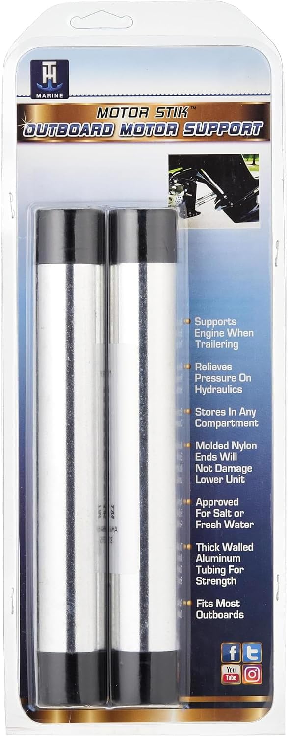 T-H Marine Motor Stik OutBoard Motor Support Stick Pair - 8.5" Long Aluminum Transom Saver for 150hp & Up Outboards