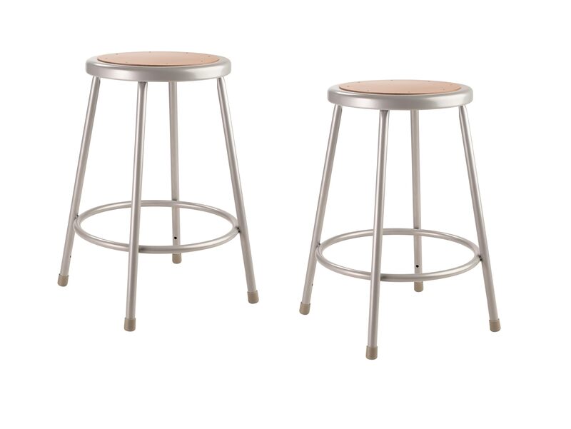National Public Seating NPS 6200 Series 24-inch Heavy Duty Steel Stool, Gray -2 Pack (6224/2)