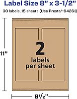 Avery Kraft Brown Rectangle Labels, Sure Feed Technology, 8" x 3.5", 30 Labels
