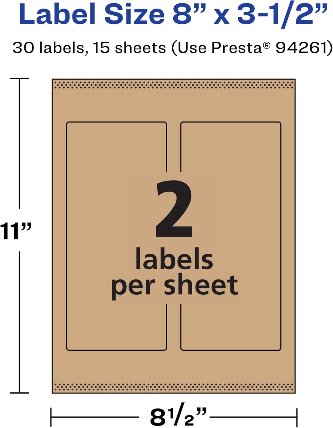 Avery Kraft Brown Rectangle Labels, Sure Feed Technology, 8" x 3.5", 30 Labels