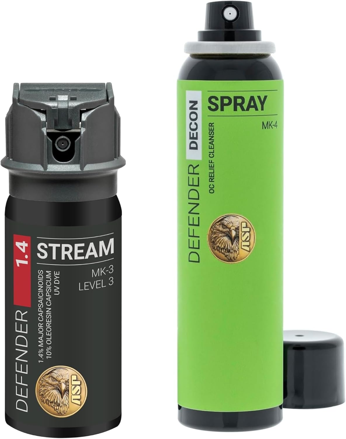 ASP Defender LE Pepper Spray Stream MK3 & Decon Cleanser Spray, Self-Defense OC for Law Enforcement Professionals