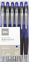 Office Depot Brand Soft-Grip Retractable Ballpoint Pens, Medium Point, 1.0 mm, Blue Barrel, Blue Ink, Pack Of 12