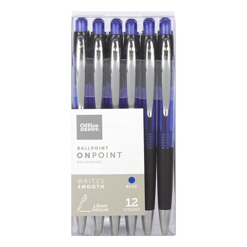 Office Depot Brand Soft-Grip Retractable Ballpoint Pens, Medium Point, 1.0 mm, Blue Barrel, Blue Ink, Pack Of 12