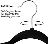Elama Home 30 Piece Velvet Slim Profile Heavy Duty Felt Hangers with Stainless Steel Swivel Hooks in Black,30PC 30 Piece Set Black