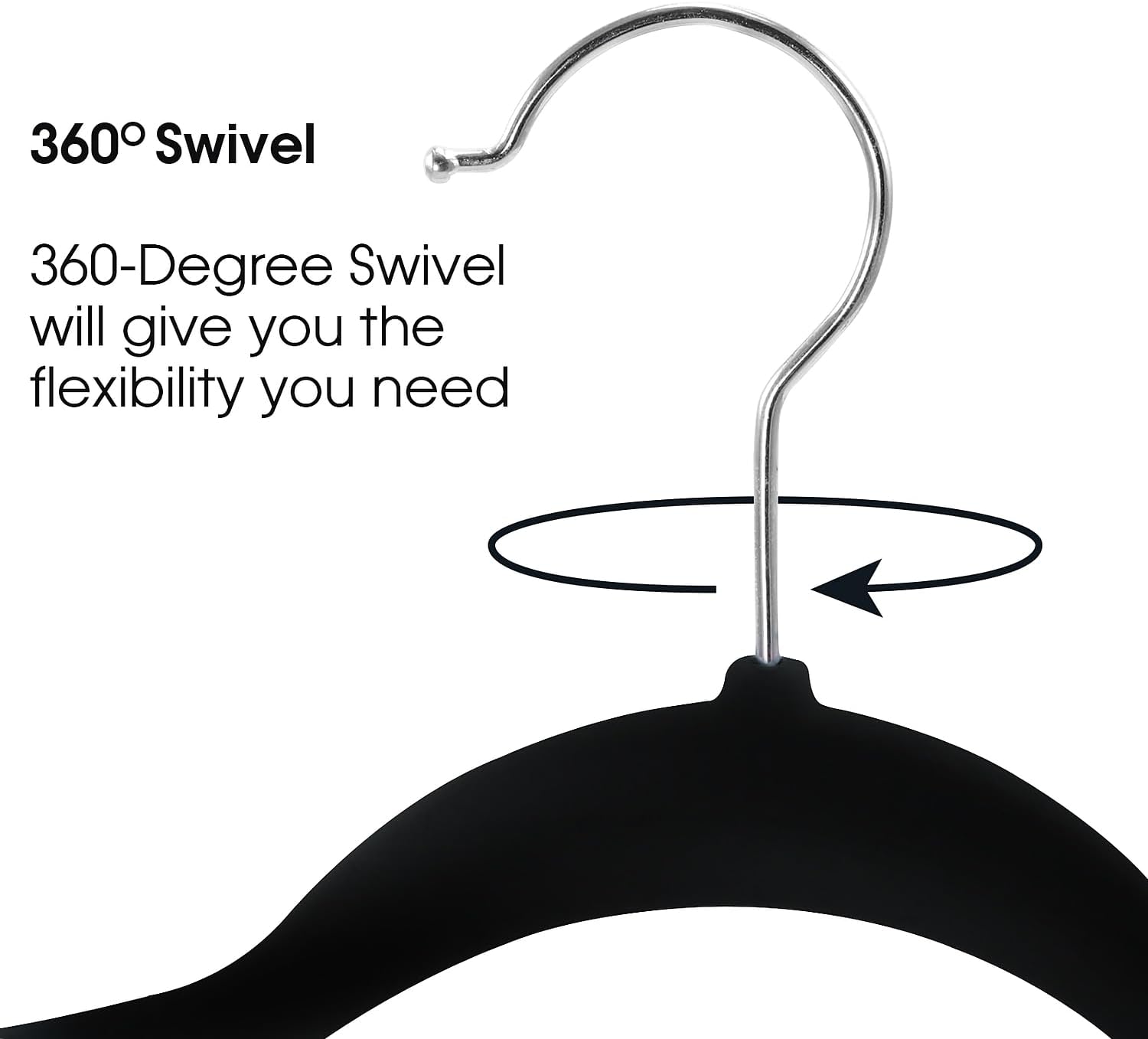 Elama Home 30 Piece Velvet Slim Profile Heavy Duty Felt Hangers with Stainless Steel Swivel Hooks in Black