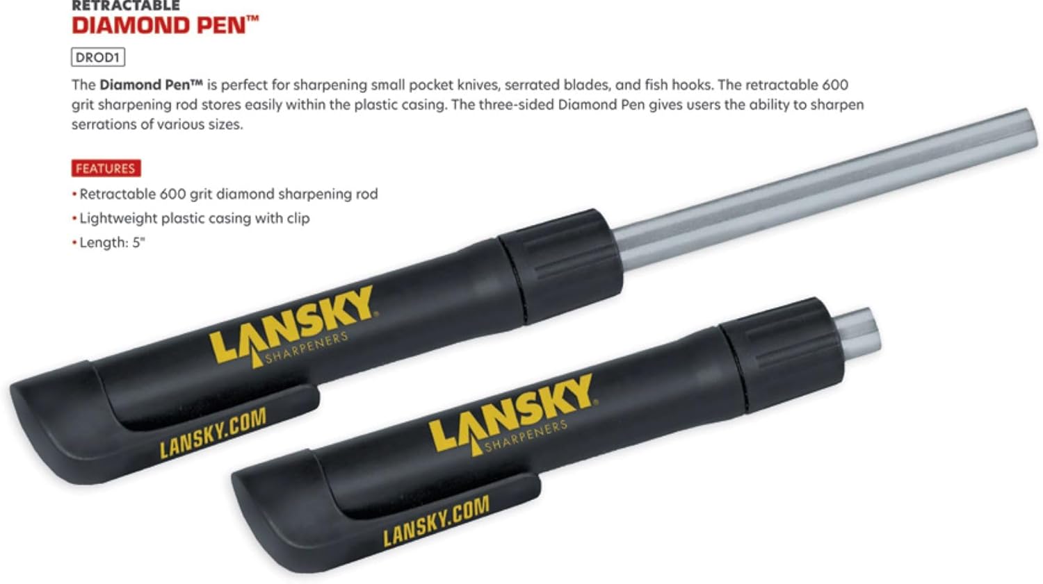 Lansky Retractable Diamond Pen Knife Sharpener, Black, One Size (DROD1)