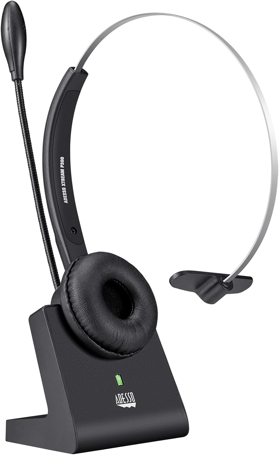 ADESSO Xtream P300 Bluetooth Single Ear Headset with Charging Dock 14 Hour Talk Time Wireless Office Headphone