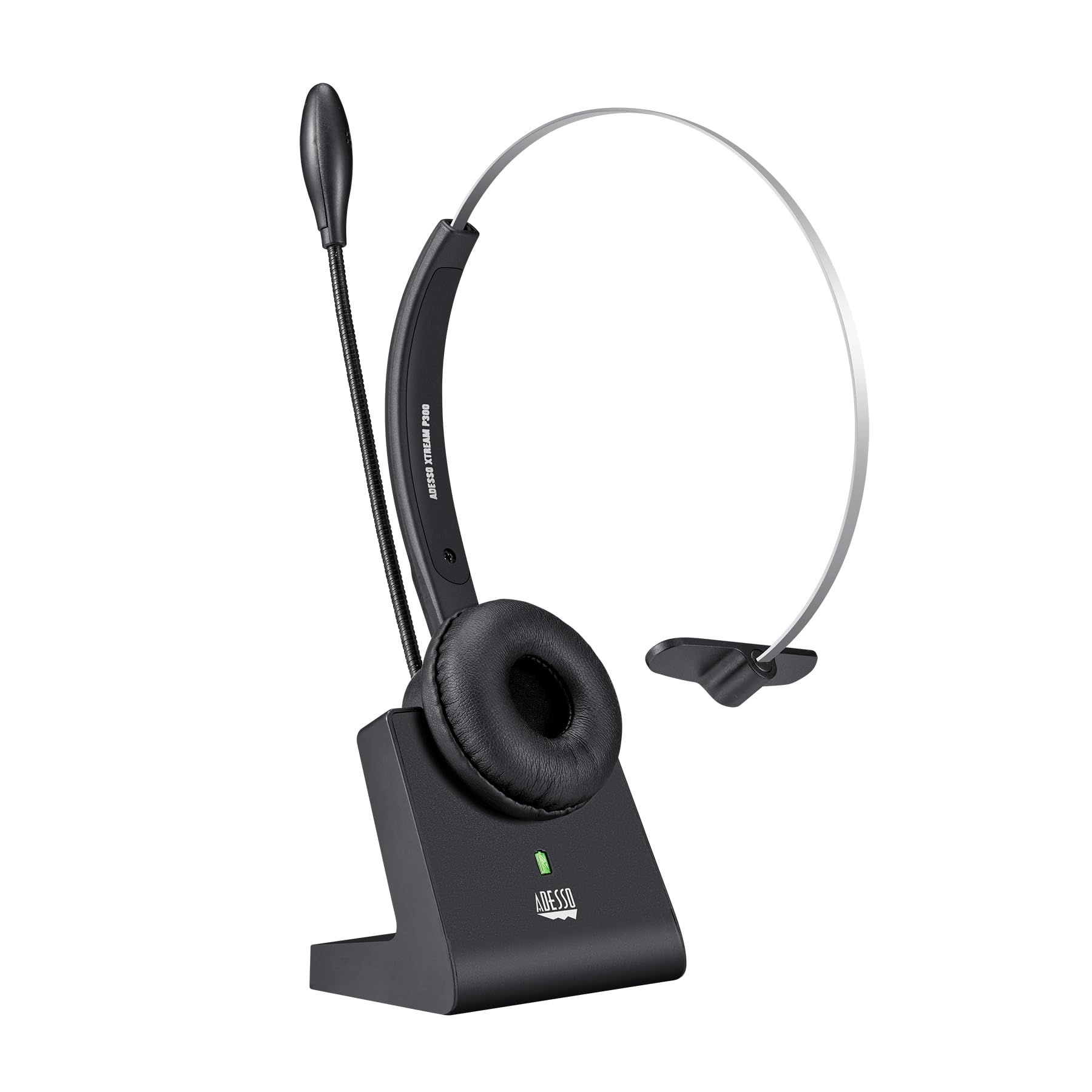 ADESSO Xtream P300 Bluetooth Single Ear Headset with Charging Dock 14 Hour Talk Time Wireless Office Headphone
