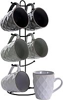 Elama Diamond Waves 6-Piece Stoneware Mug Set, 12 oz, Assorted Colors