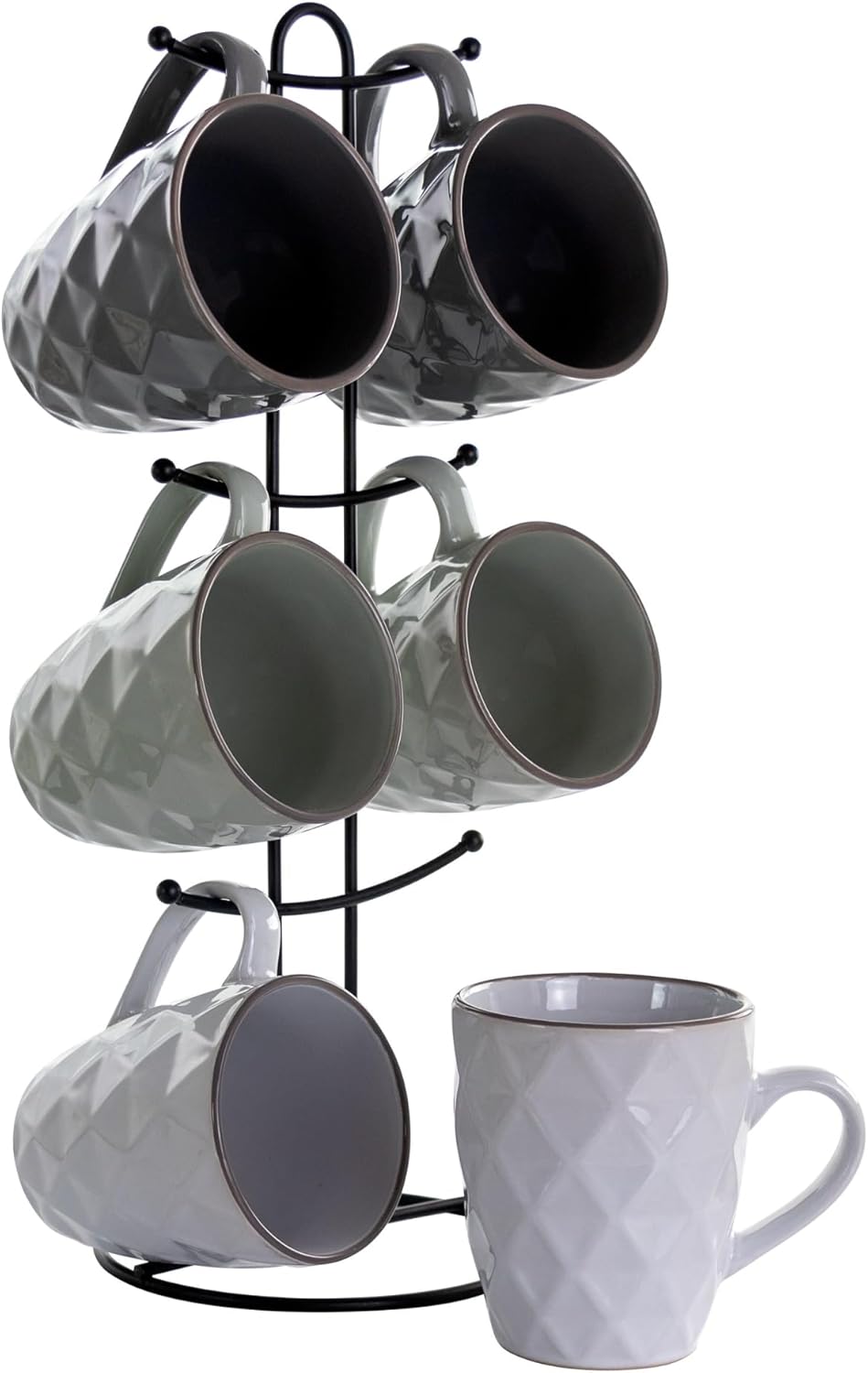 Elama Diamond Waves 6-Piece Stoneware Mug Set, 12 oz, Assorted Colors