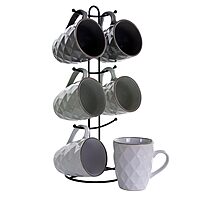 Elama Diamond Waves 6-Piece Stoneware Mug Set, 12 oz, Assorted Colors