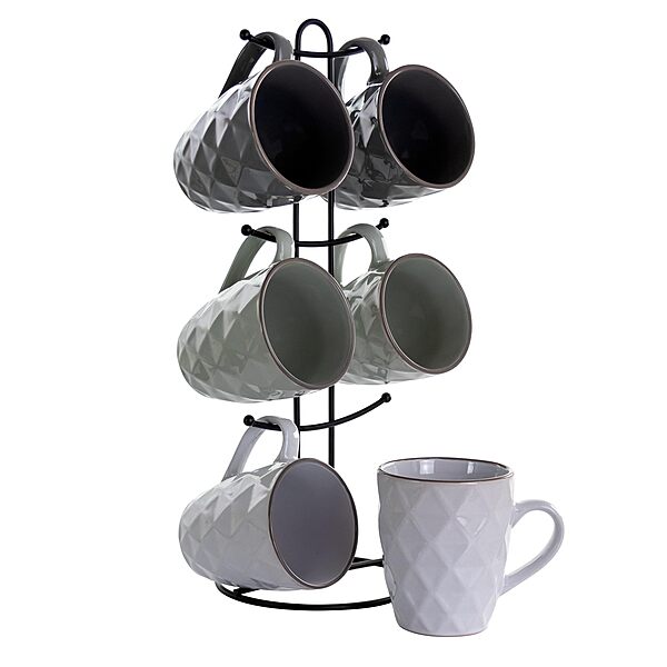 Elama Diamond Waves 6-Piece Stoneware Mug Set, 12 oz, Assorted Colors