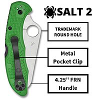 Spyderco Salt 2 Knife with LC200N Steel Blade and Lightweight FRN Green Handle - SpyderEdge - C88FSGR2