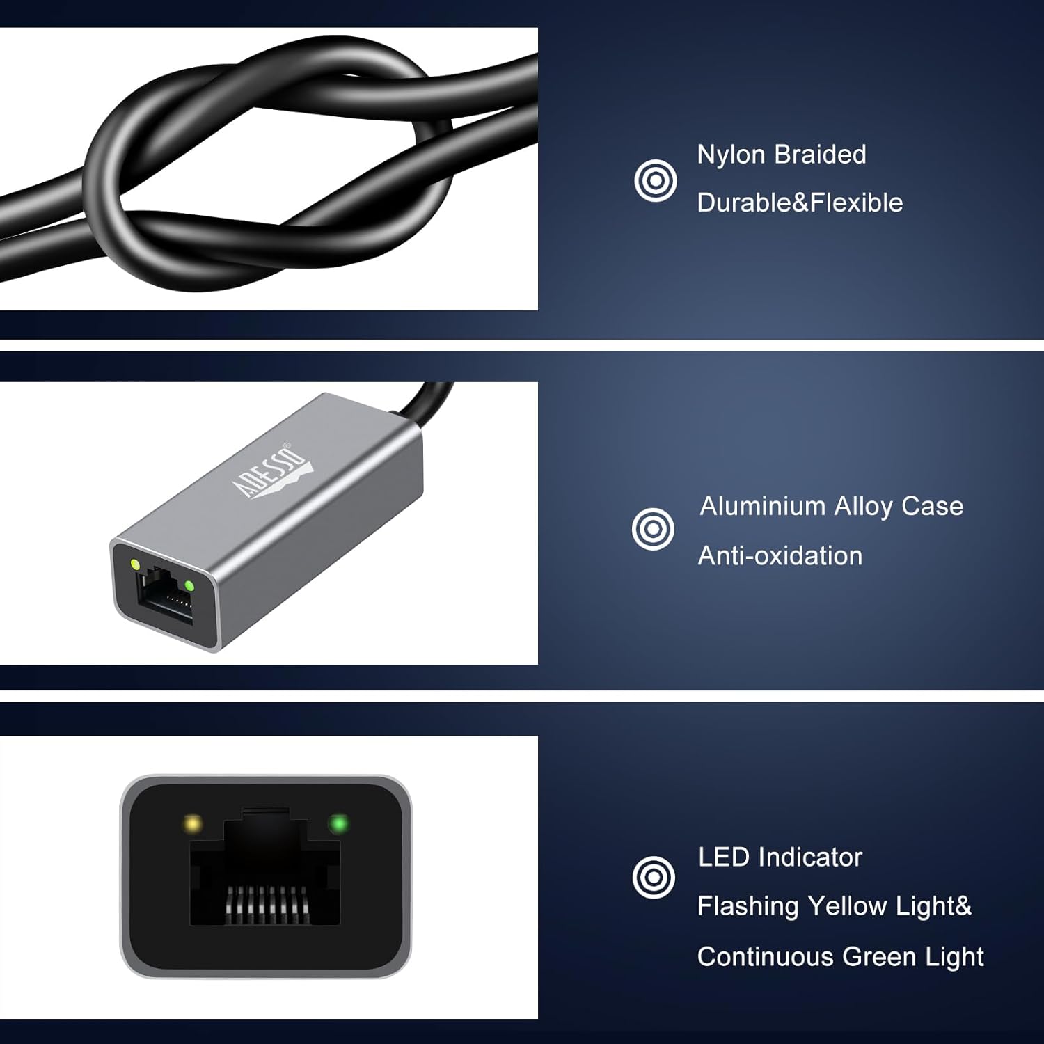 AUH-5000 USB-C to Ethernet Network Adapter - Gigabit Speed, Aluminum Alloy Case, LED Indicator, Plug & Play
