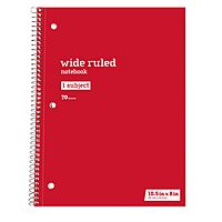 Just Basics® Spiral Notebook, 7 1/2" x 10 1/2", Wide Ruled, 140 Pages (70 Sheets), Red