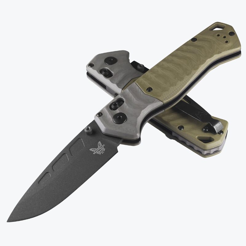 Benchmade - PSK Folding Knife with Gray & OD Green G10 Handle (593BK) OD Green G10 - Cerakote Finish