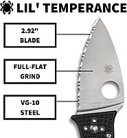 Spyderco Lil' Temperance 3 Lightweight Pocket Knife - SpyderEdge VG-10 Steel Blade with Bi-Directional Textured FRN Handle - An Everyday Carry Folding Knife - C69SBK3