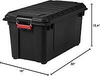 IRIS Weathertight Plastic Storage Containers With Latch Lids, 15 3/8in x 16in x 30in, Black, Case Of 4