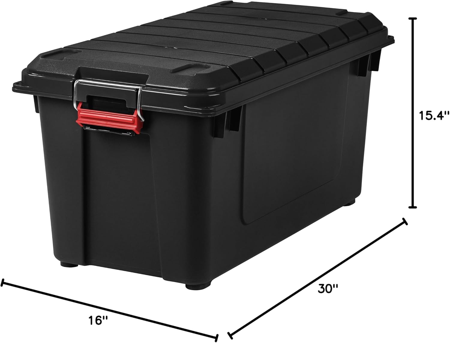 IRIS Weathertight Plastic Storage Containers With Latch Lids, 15 3/8in x 16in x 30in, Black, Case Of 4