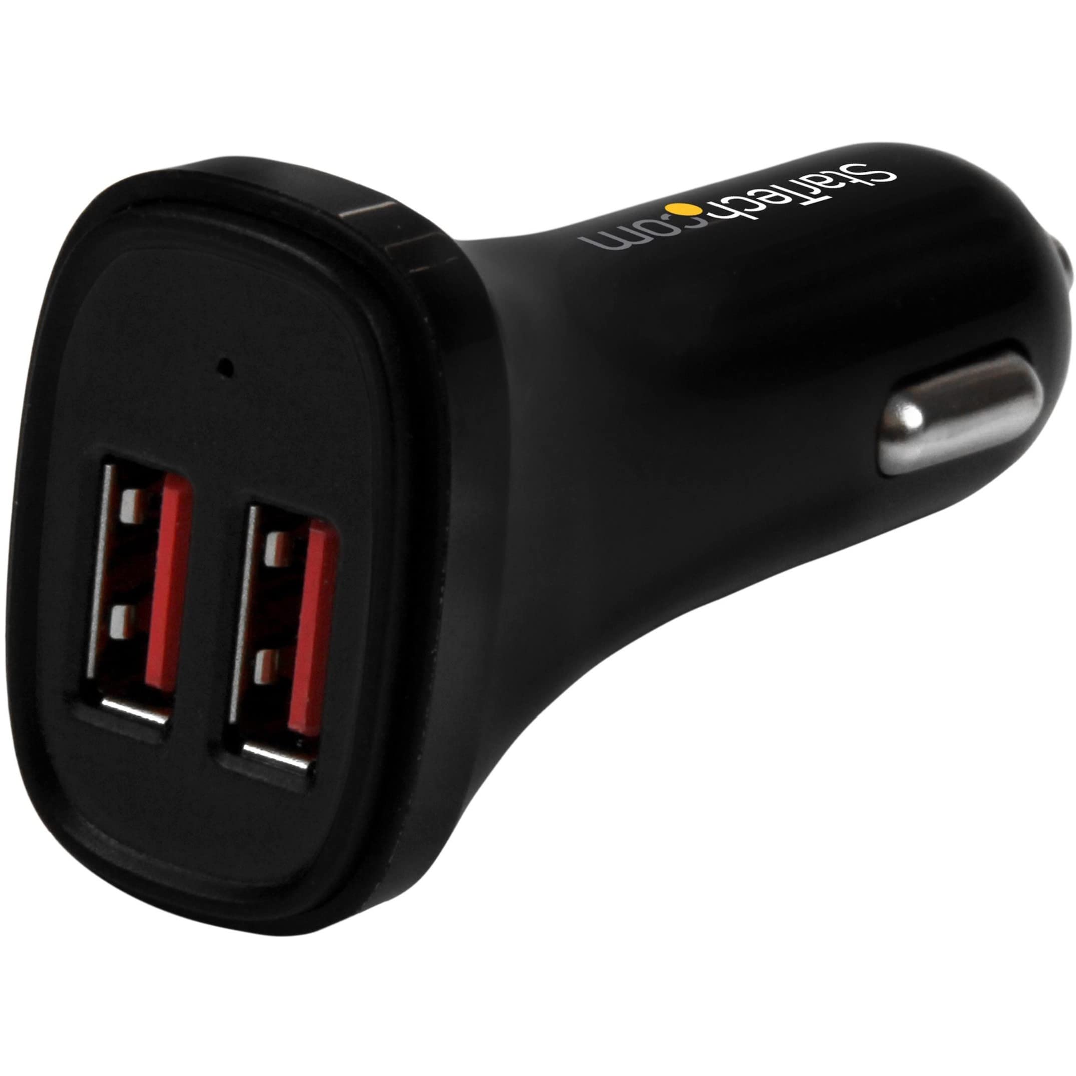 StarTech.com Dual Port USB Car Charger - High Power 24W/4.8A - Black - 2-Port USB Car Charger