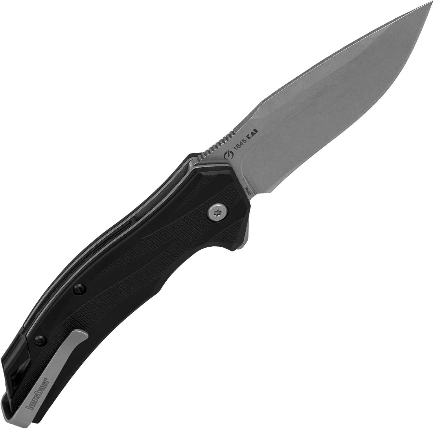 Kershaw Lateral Folding Pocket Knife, 3.1 inch Stonewashed Blade, Pocketclip,BLACK